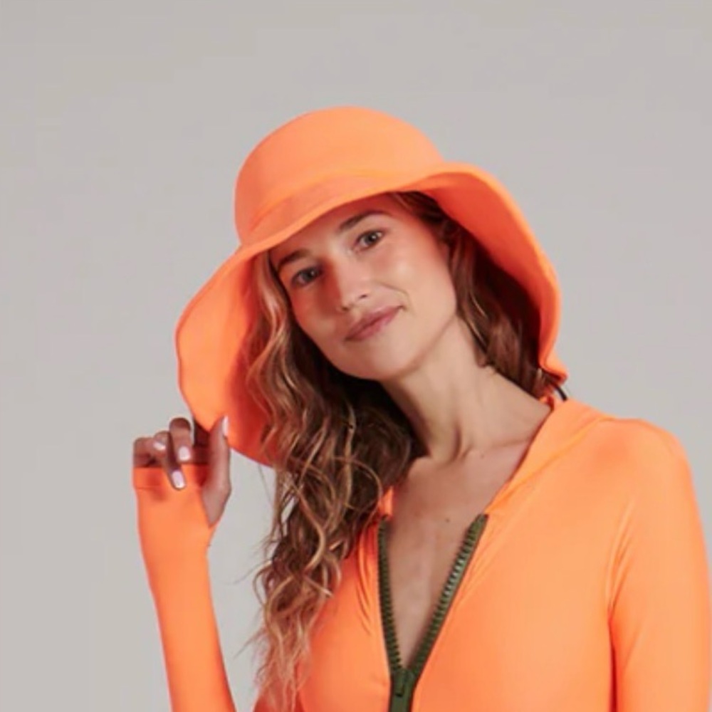 Watskin Sienna Neon Orange Wide Brim Sun Protection Hat UV Beach UPF 50 New